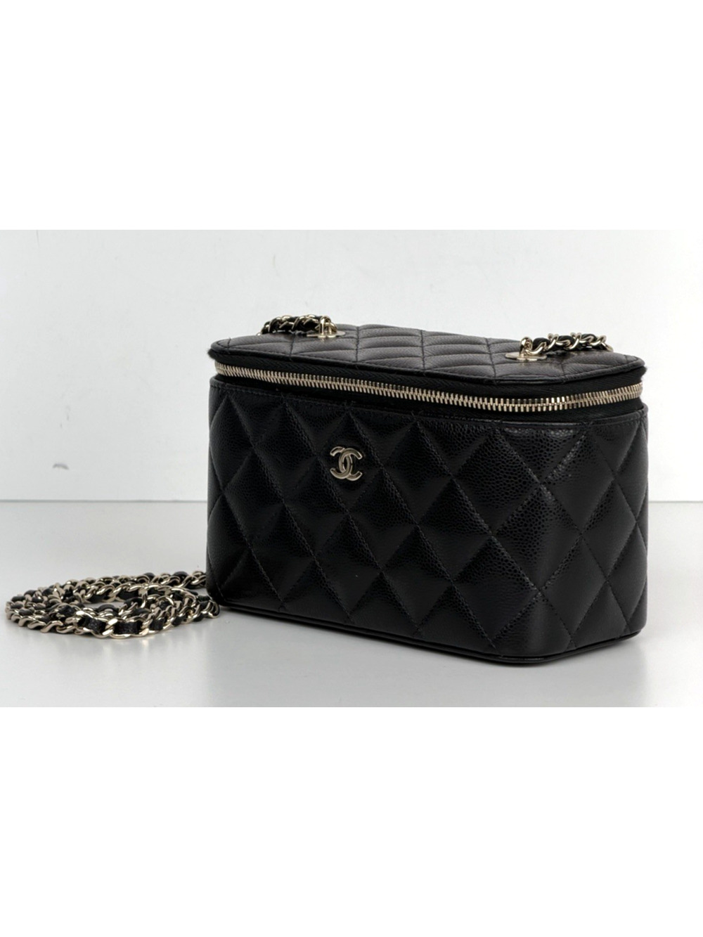 Chanel Vanity Case Bag Small in Black Caviar Leather With Chain NFC B1